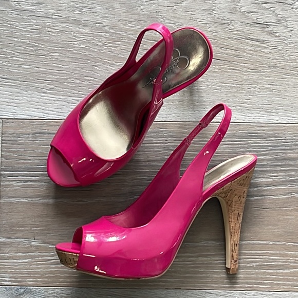 Jessica Simpson Shoes Jessica Simpson Patent Leather Cork Heel Peep